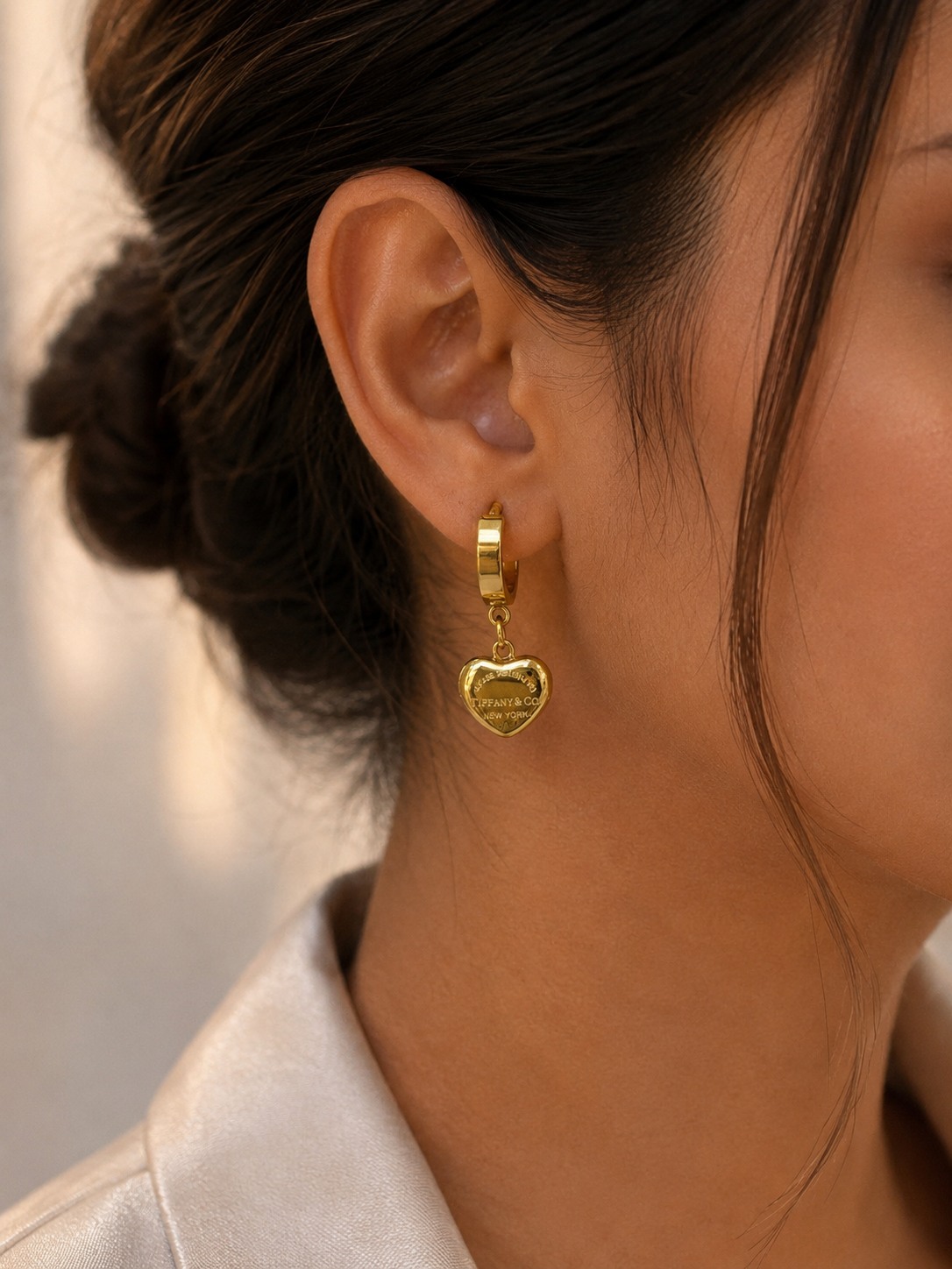 Engraved Heart Charm Huggie Earrings