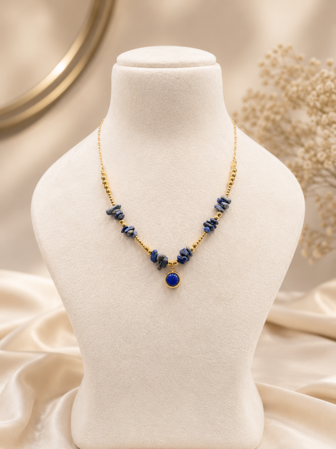 Celestial Blue Stone 18Kt Gold-Plated Waterproof Beaded Necklace