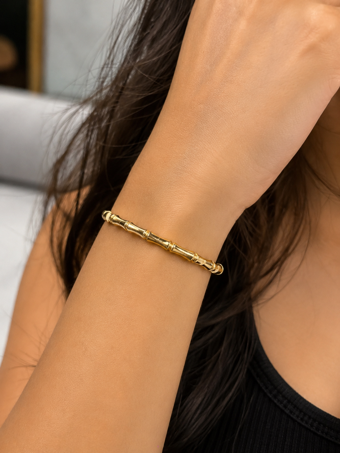 Minimalist Gold Bamboo-Style Bangle