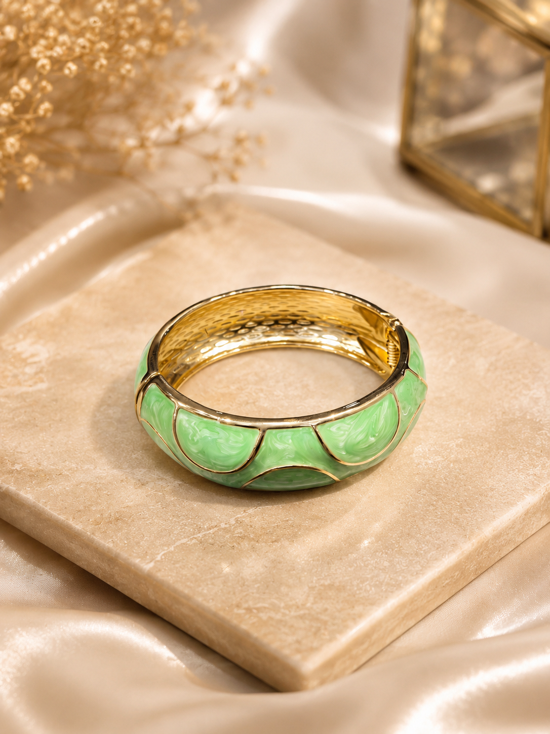 The Swirling Green Enamel Bangle