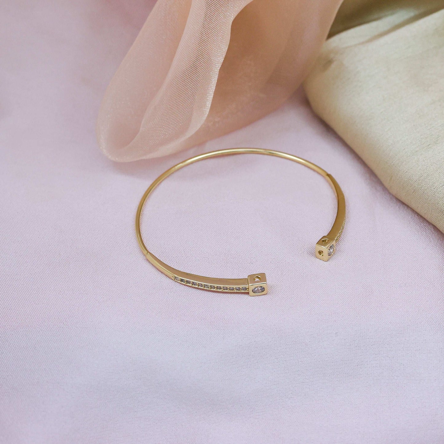 Cube Diamond Open Cuff Bracelet - Bradiya