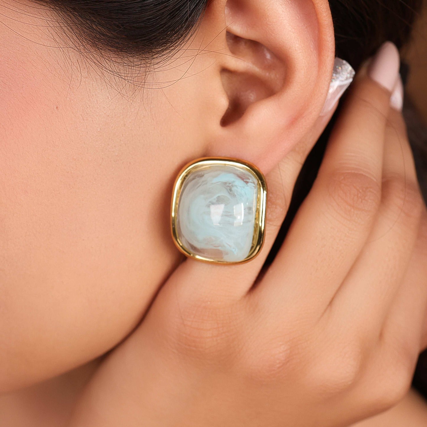 Cushion-Cut Gemstone Stud Earrings - Bradiya