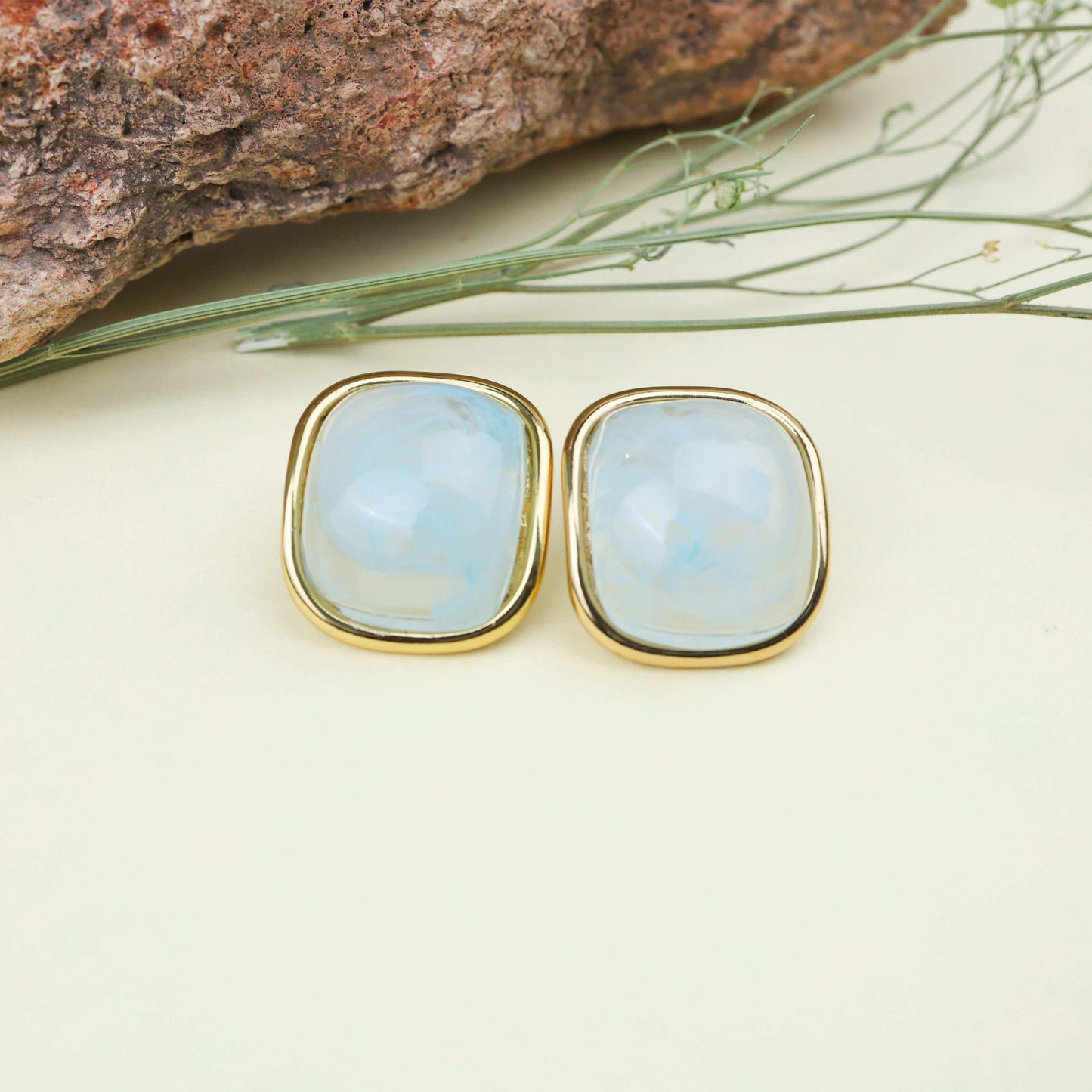 Cushion-Cut Gemstone Stud Earrings - Bradiya