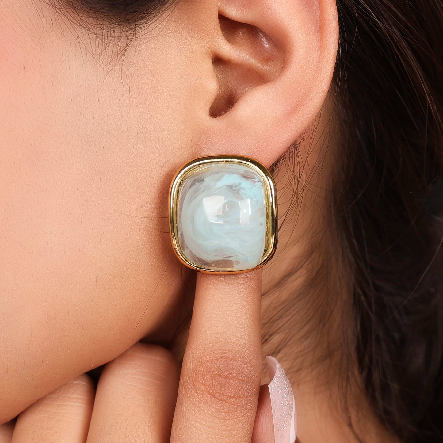 Cushion-Cut Gemstone Stud Earrings - Bradiya
