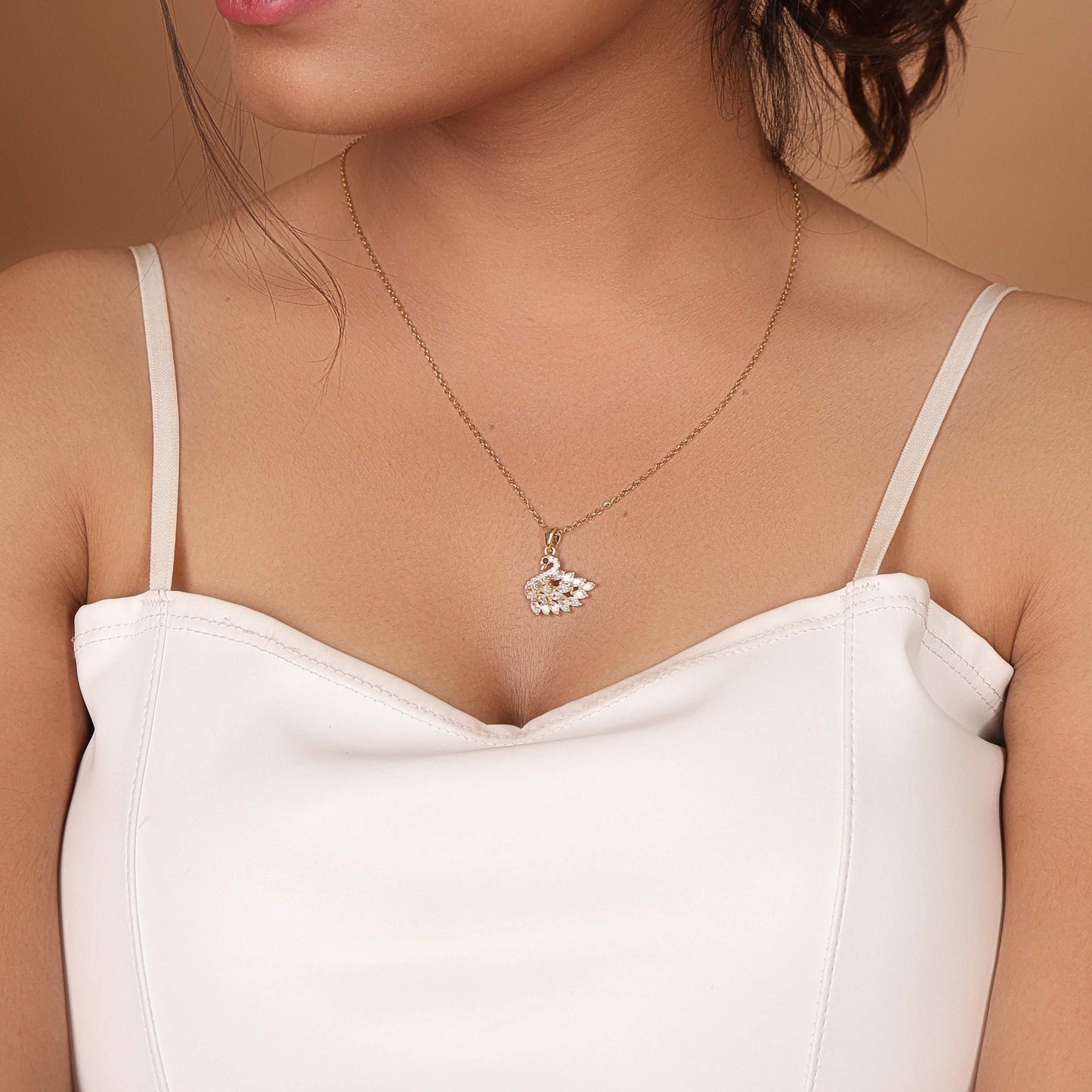 Diamond Swan Pendant Necklace. - Bradiya