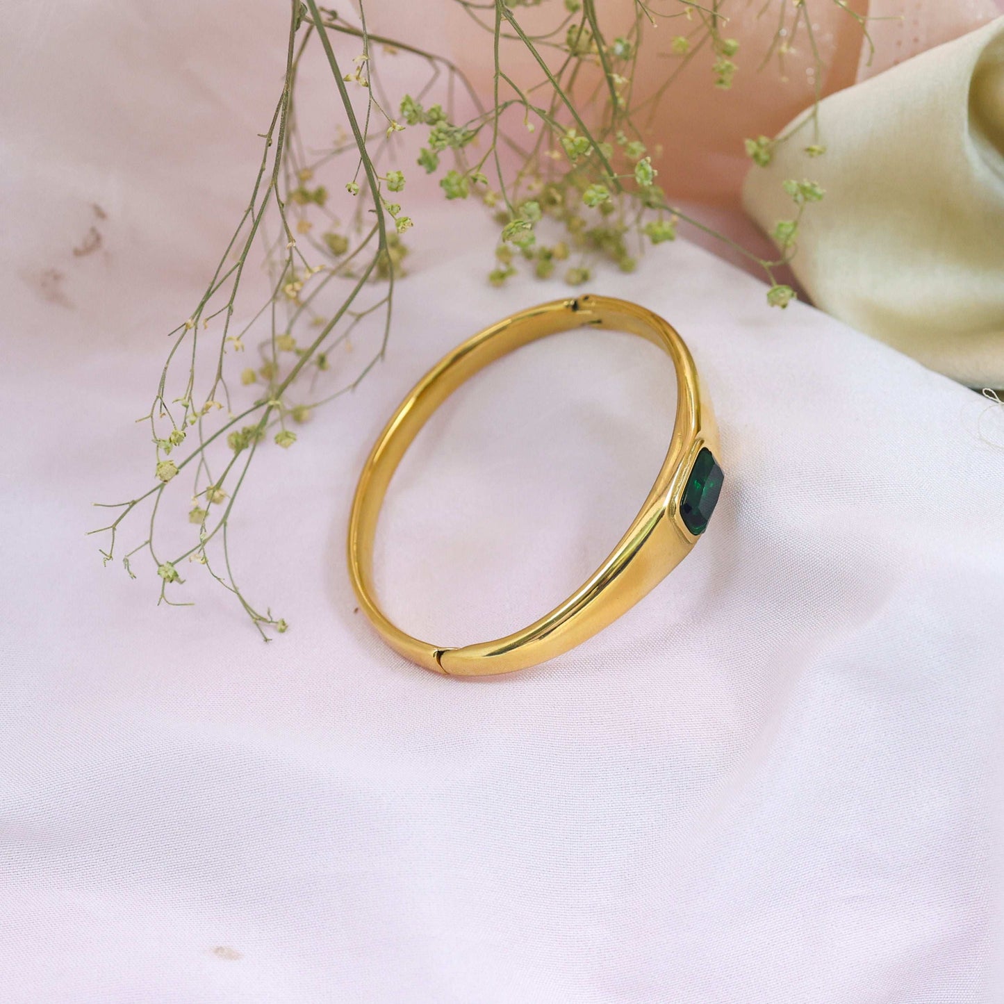 Emerald Gem 18Kt Gold Plated Bangle - Bradiya