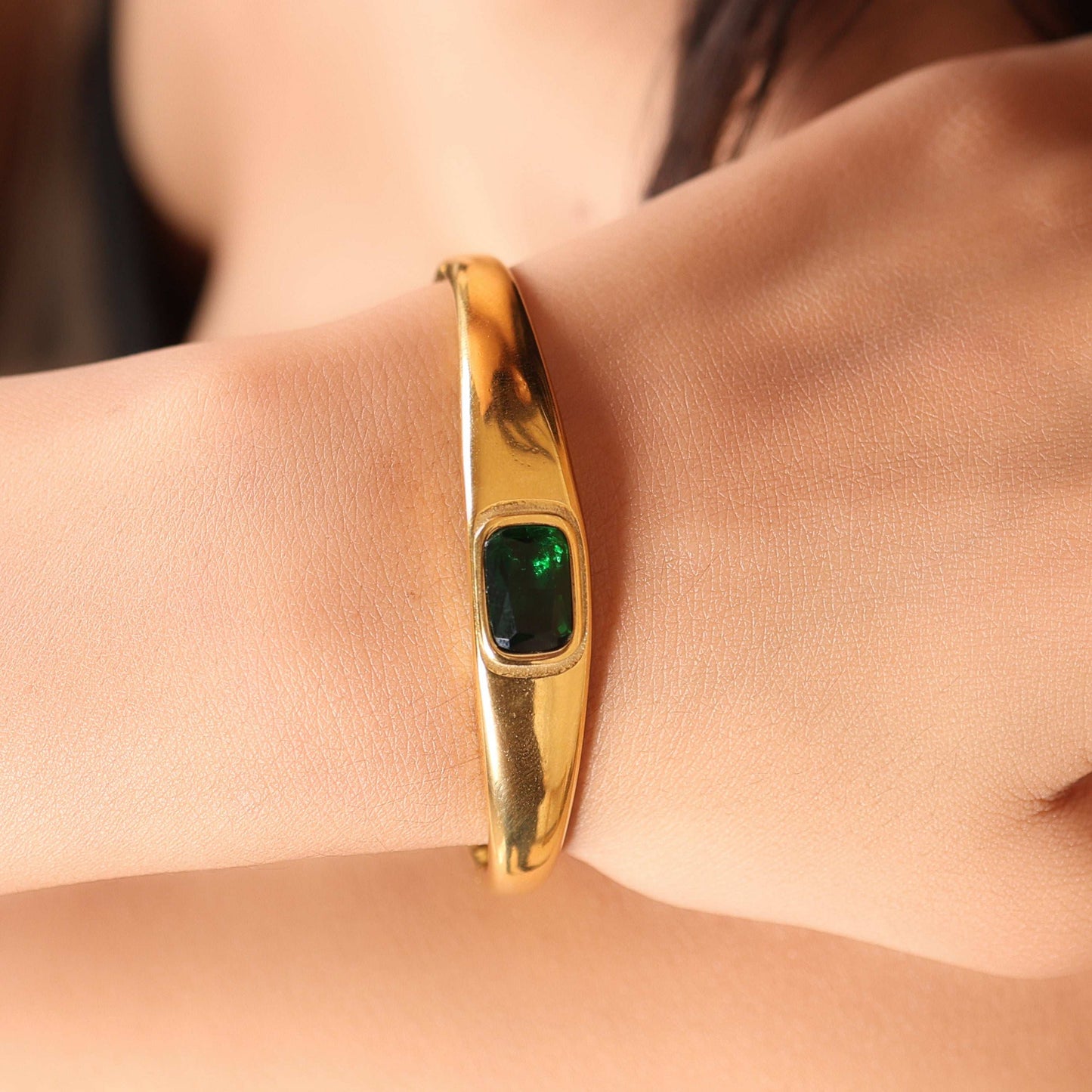 Emerald Gem 18Kt Gold Plated Bangle - Bradiya