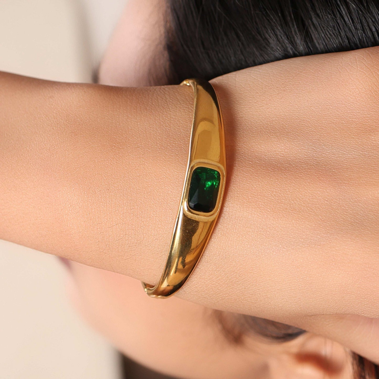 Emerald Gem 18Kt Gold Plated Bangle - Bradiya