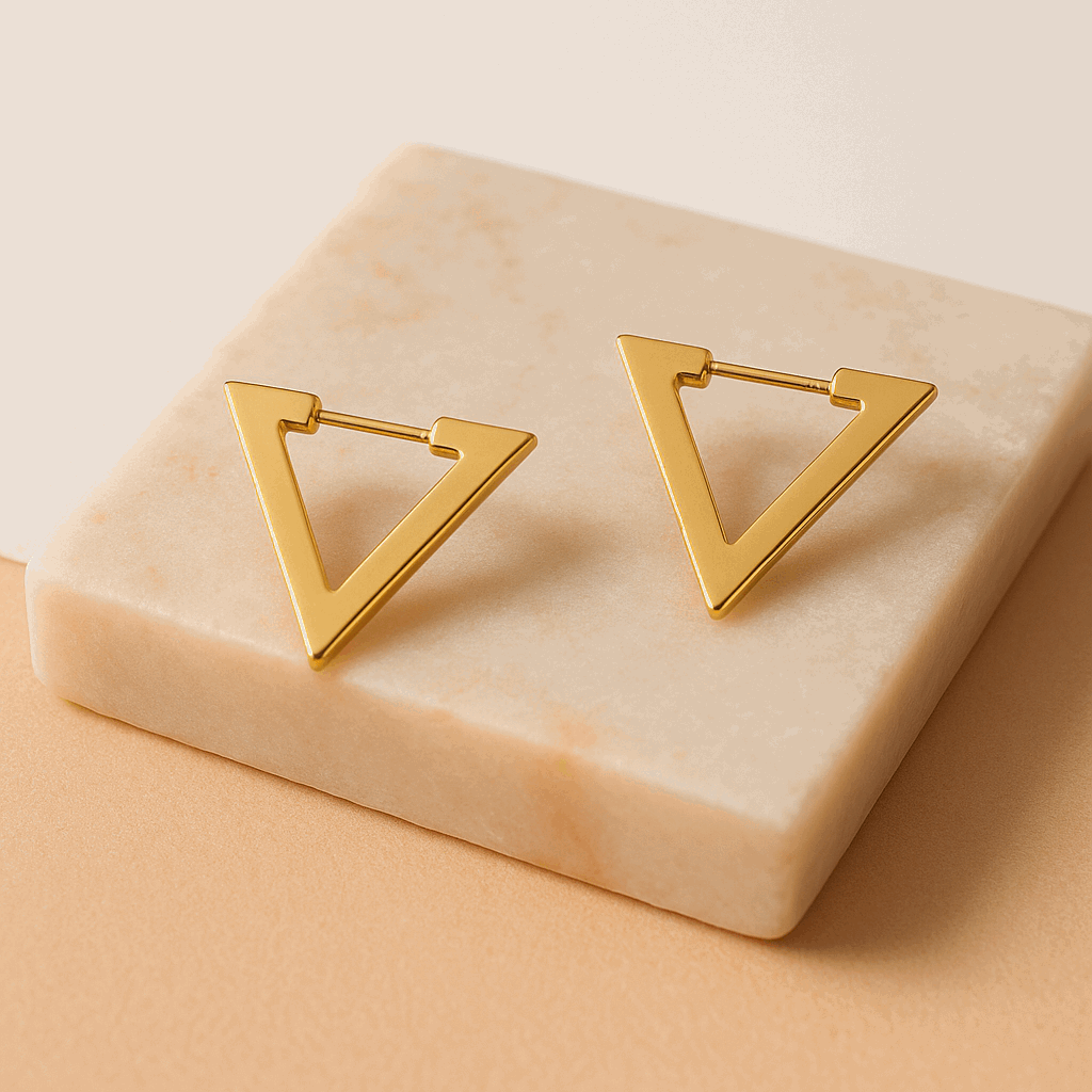 Geometric Triangle Hoop Earrings - Anti-Tarnish Gold - Bradiya