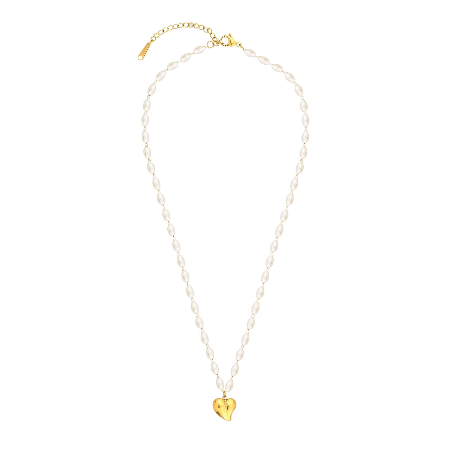 Gold Heart Pendant Pearl Beaded Necklace - Bradiya