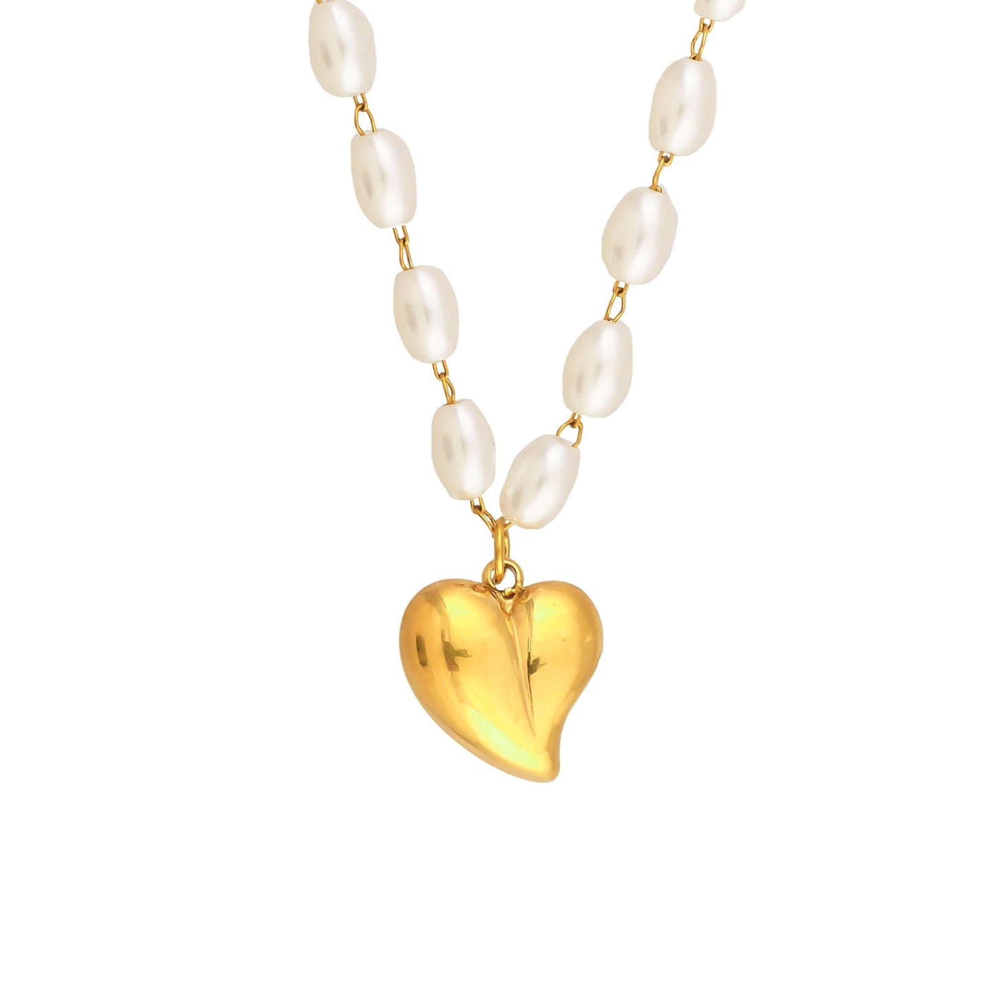 Gold Heart Pendant Pearl Beaded Necklace - Bradiya
