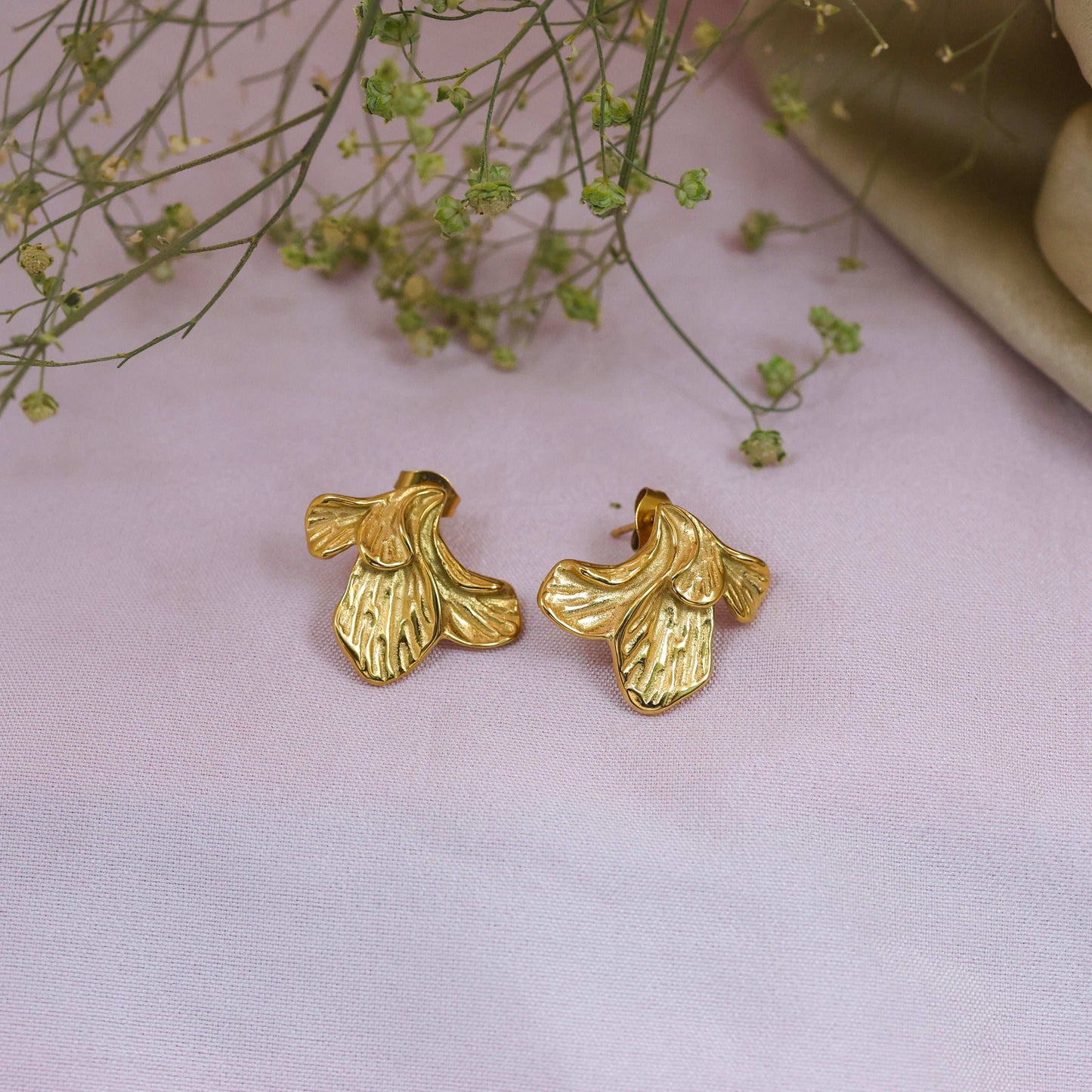 Gold Petal Drop Anti Tarnish Earrings - Bradiya