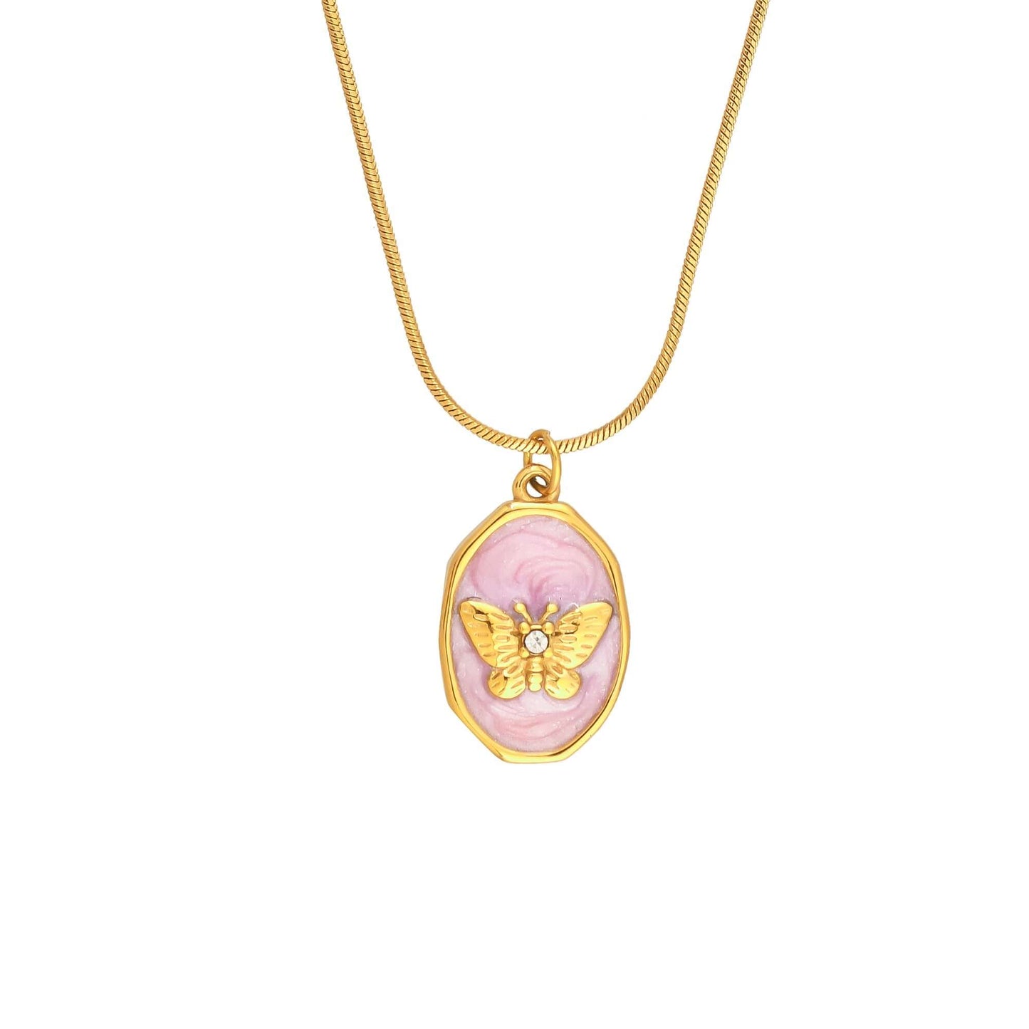 Bradiya Pink Butterfly Pendant Necklace - Anti-Tarnish - Bradiya