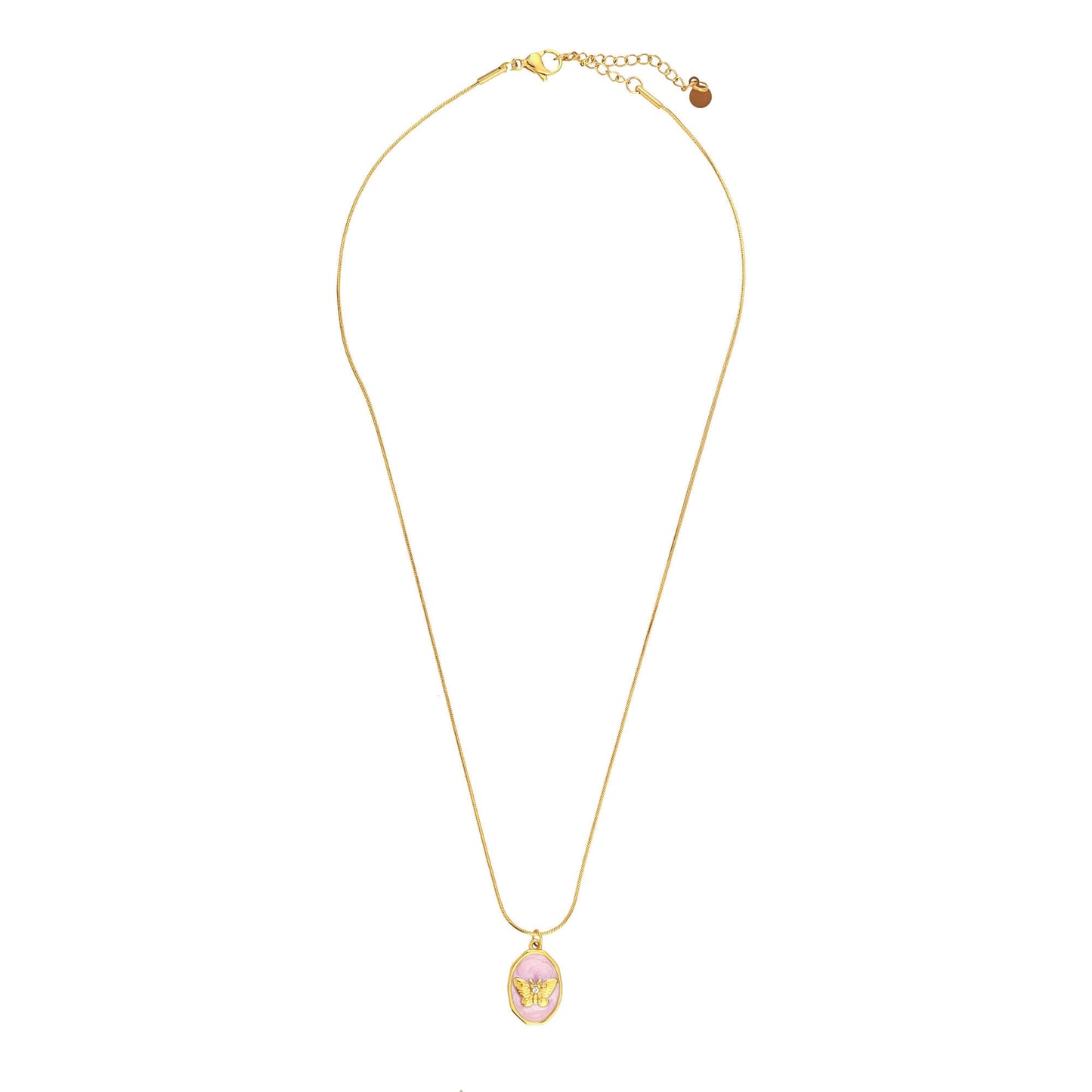 Bradiya Pink Butterfly Pendant Necklace - Anti-Tarnish - Bradiya