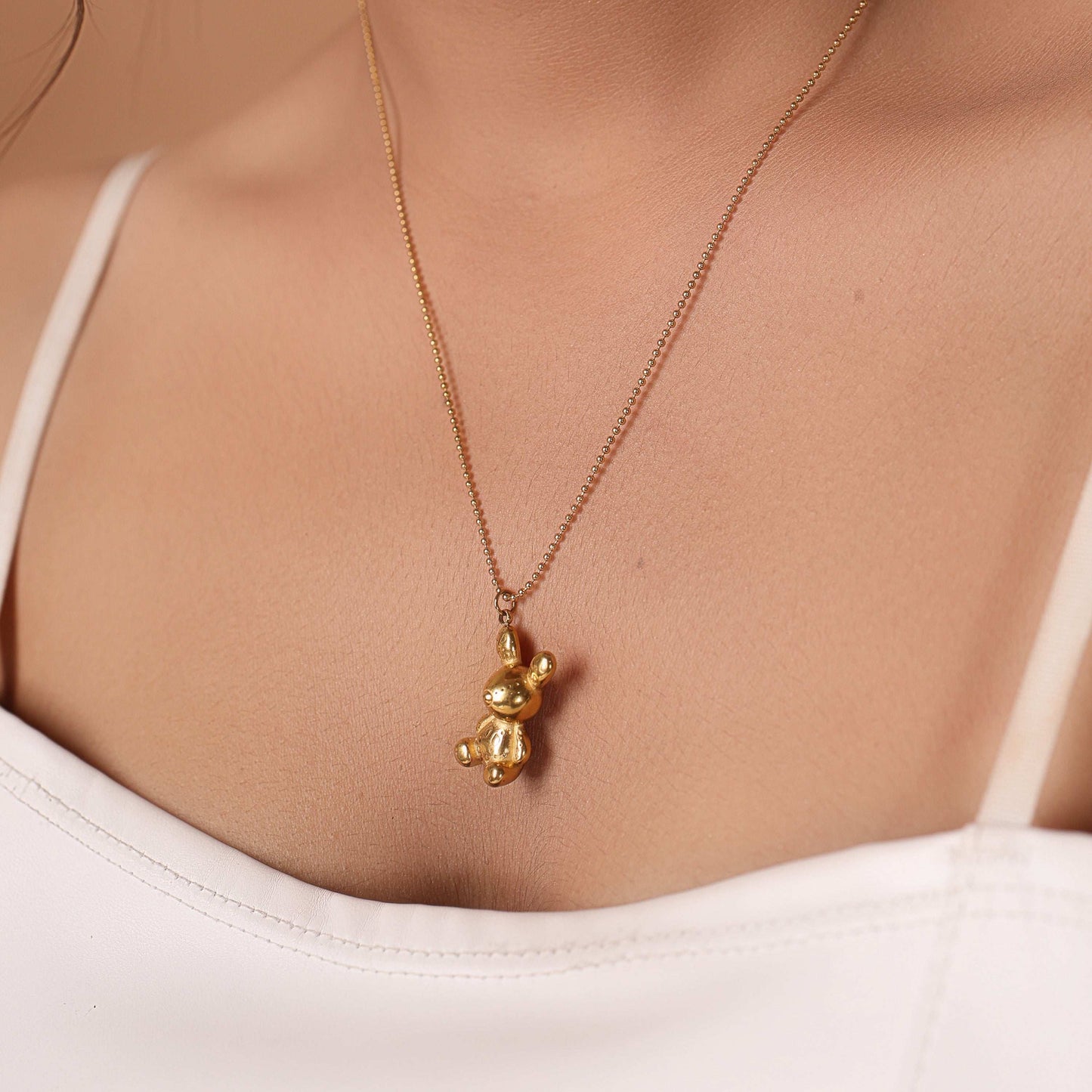 Cute 18Kt Gold Rabbit Pendant Necklace - Bradiya