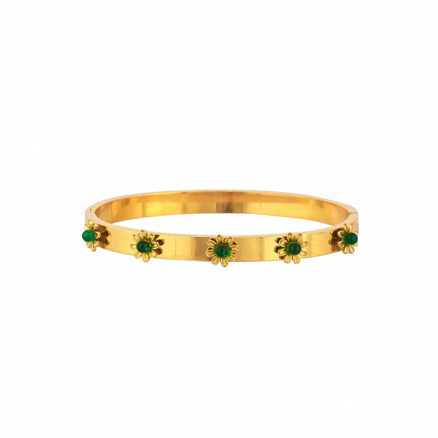 Bradiya Tarnish-Free Bangle Bracelet with Green Flowers - Bradiya