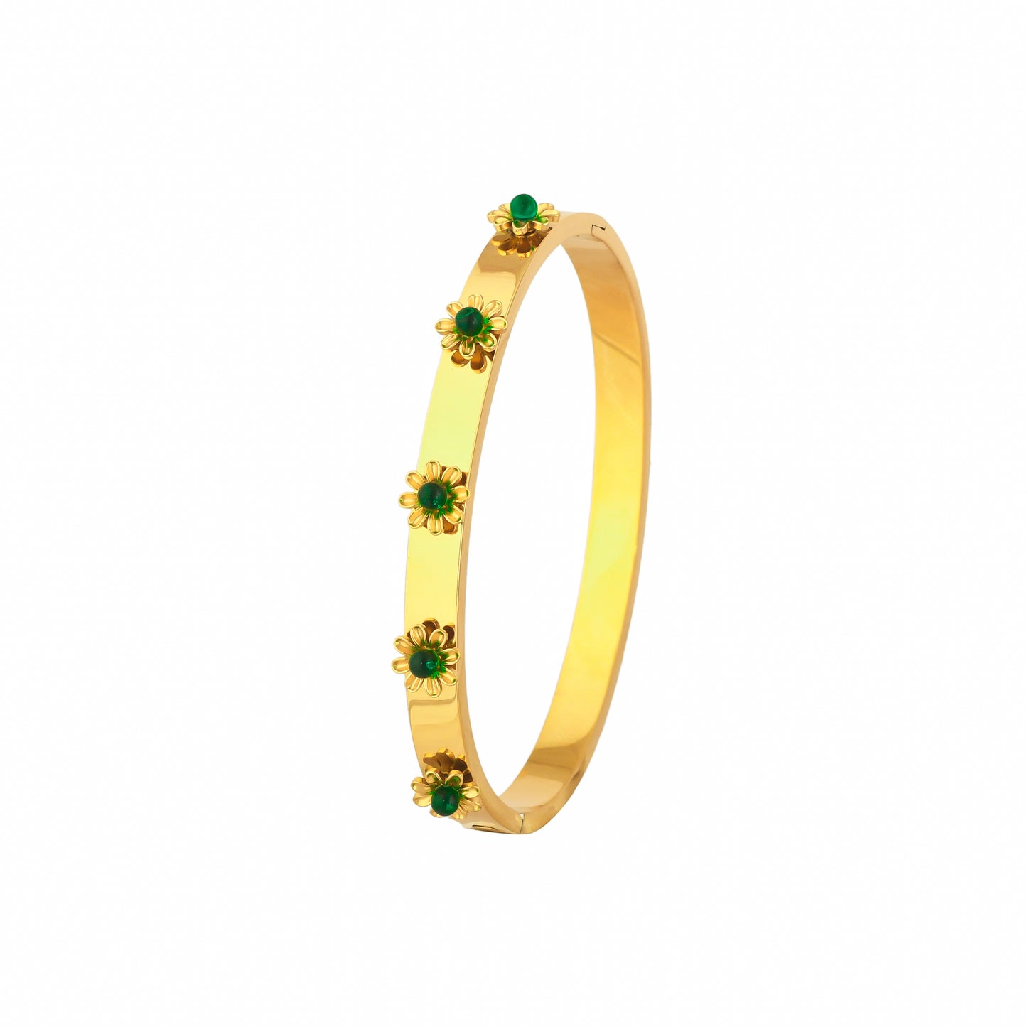 Bradiya Tarnish-Free Bangle Bracelet with Green Flowers - Bradiya
