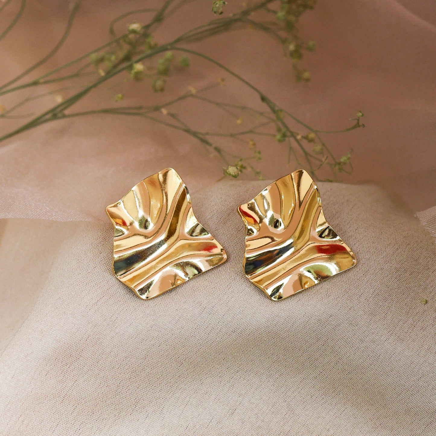 Molten 18 Kt Gold Abstract Earrings - Bradiya