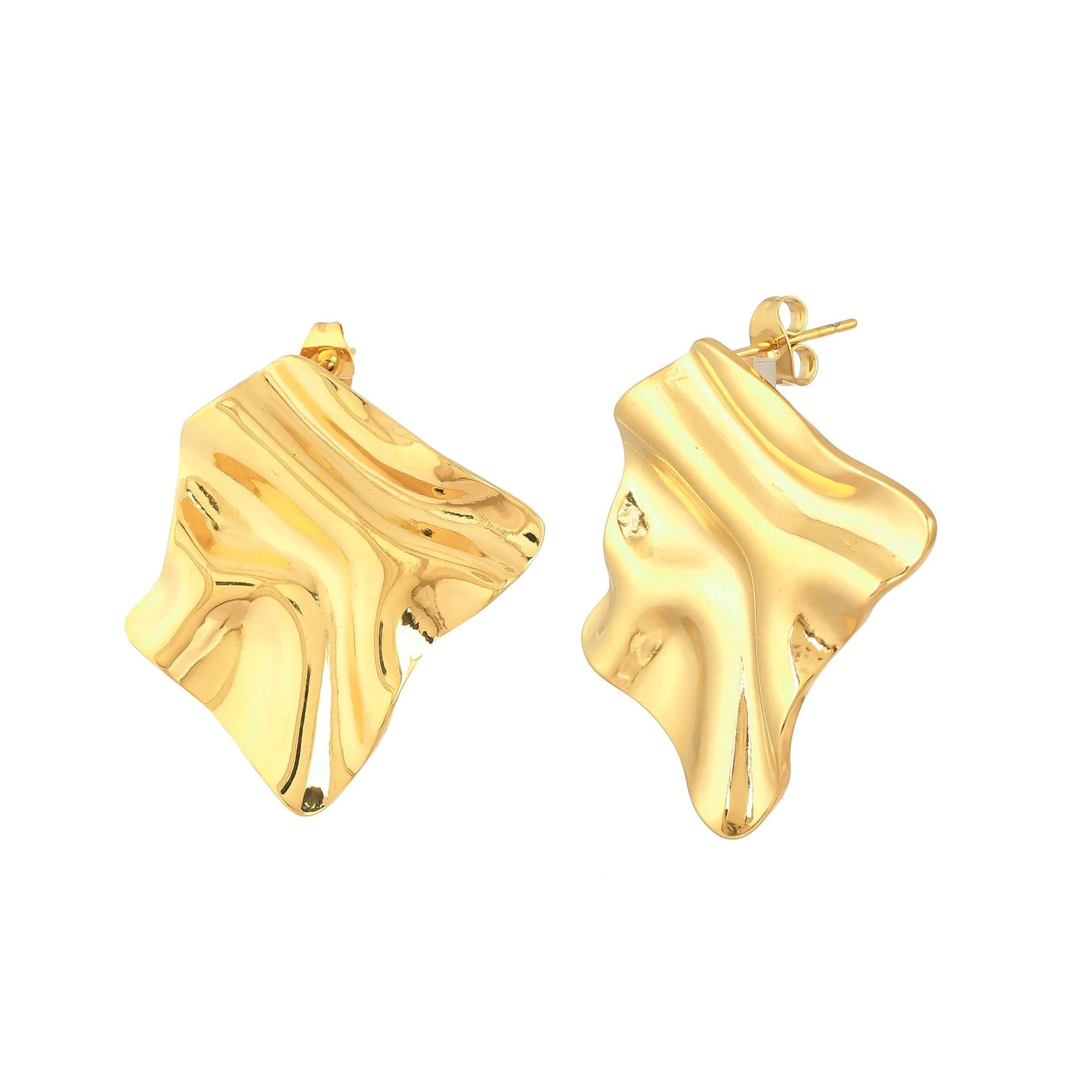 Molten 18 Kt Gold Abstract Earrings - Bradiya