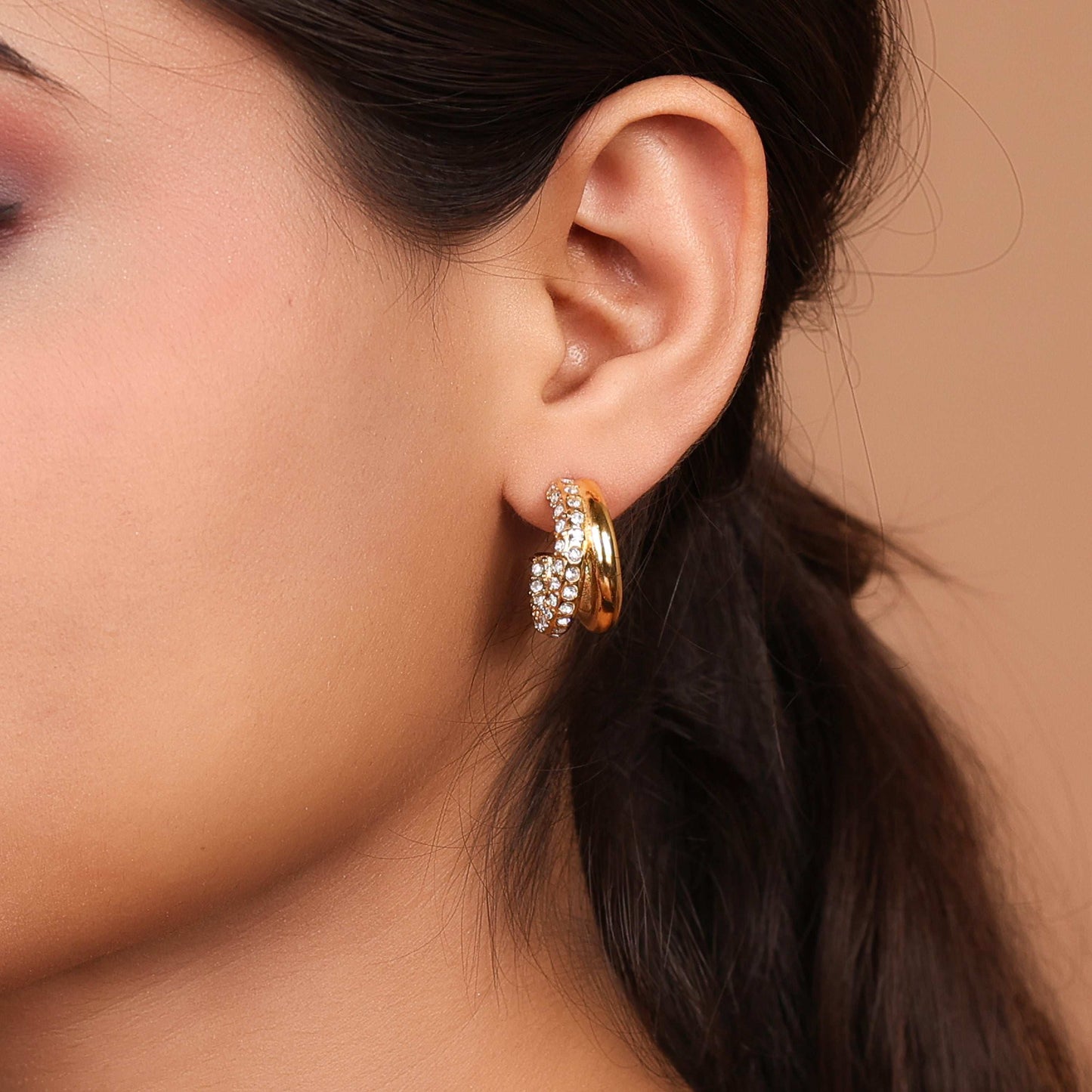 Double C Diamond Huggie Hoop Earrings - Bradiya