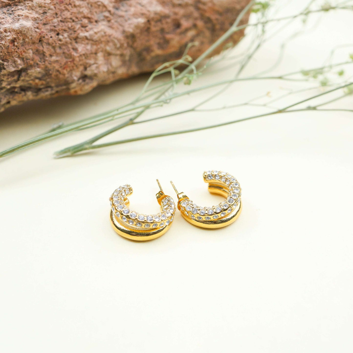 Double C Diamond Huggie Hoop Earrings - Bradiya