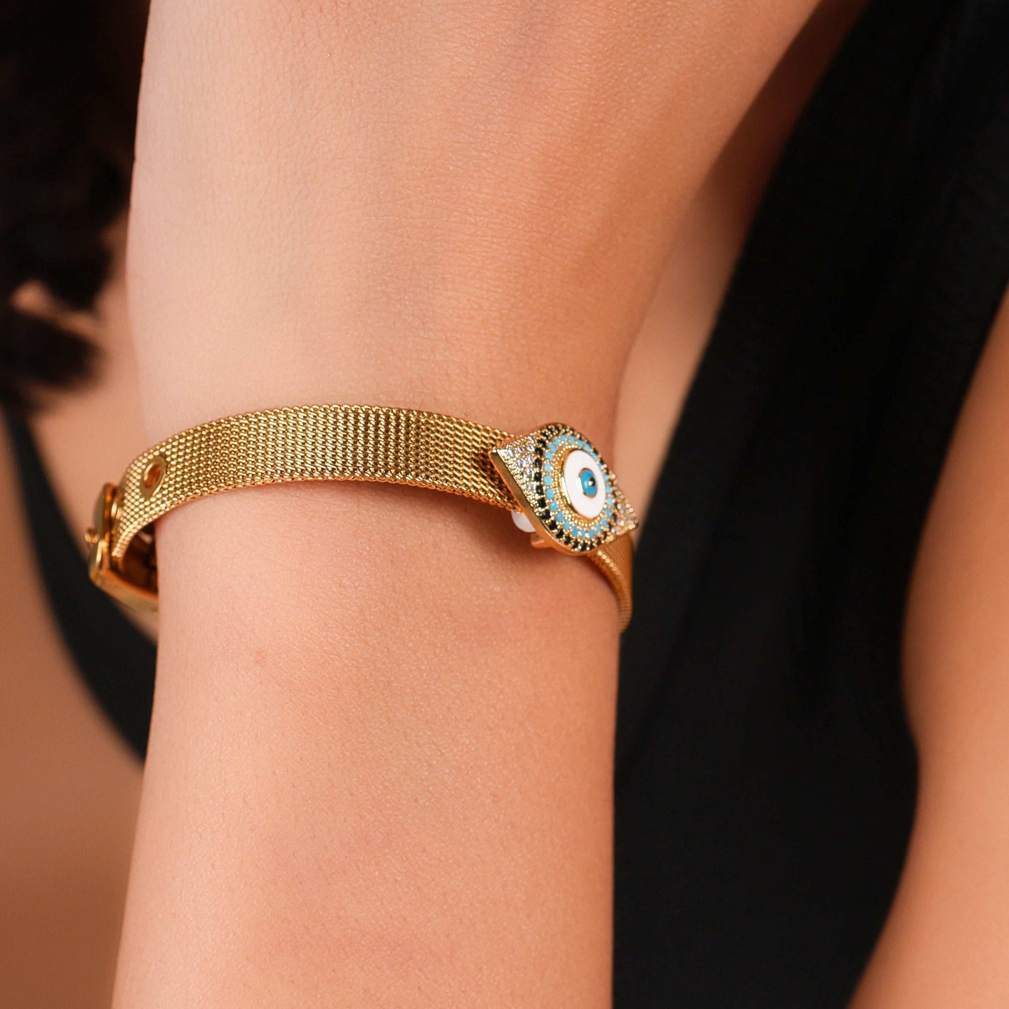 Bradiya Luxury Evil Eye Bracelet - Anti-Tarnish Mesh Band - Bradiya