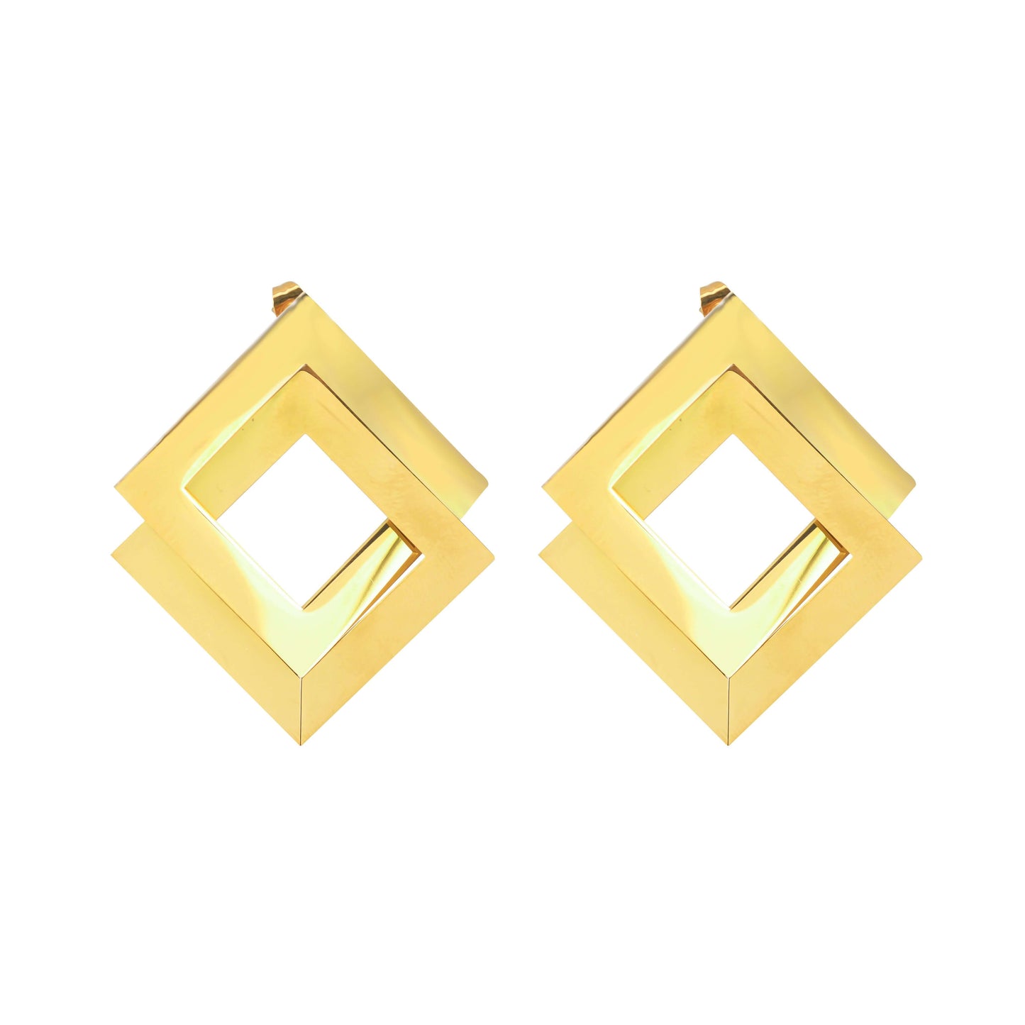Interlocking Square Drop 18 Kt Earrings - Bradiya