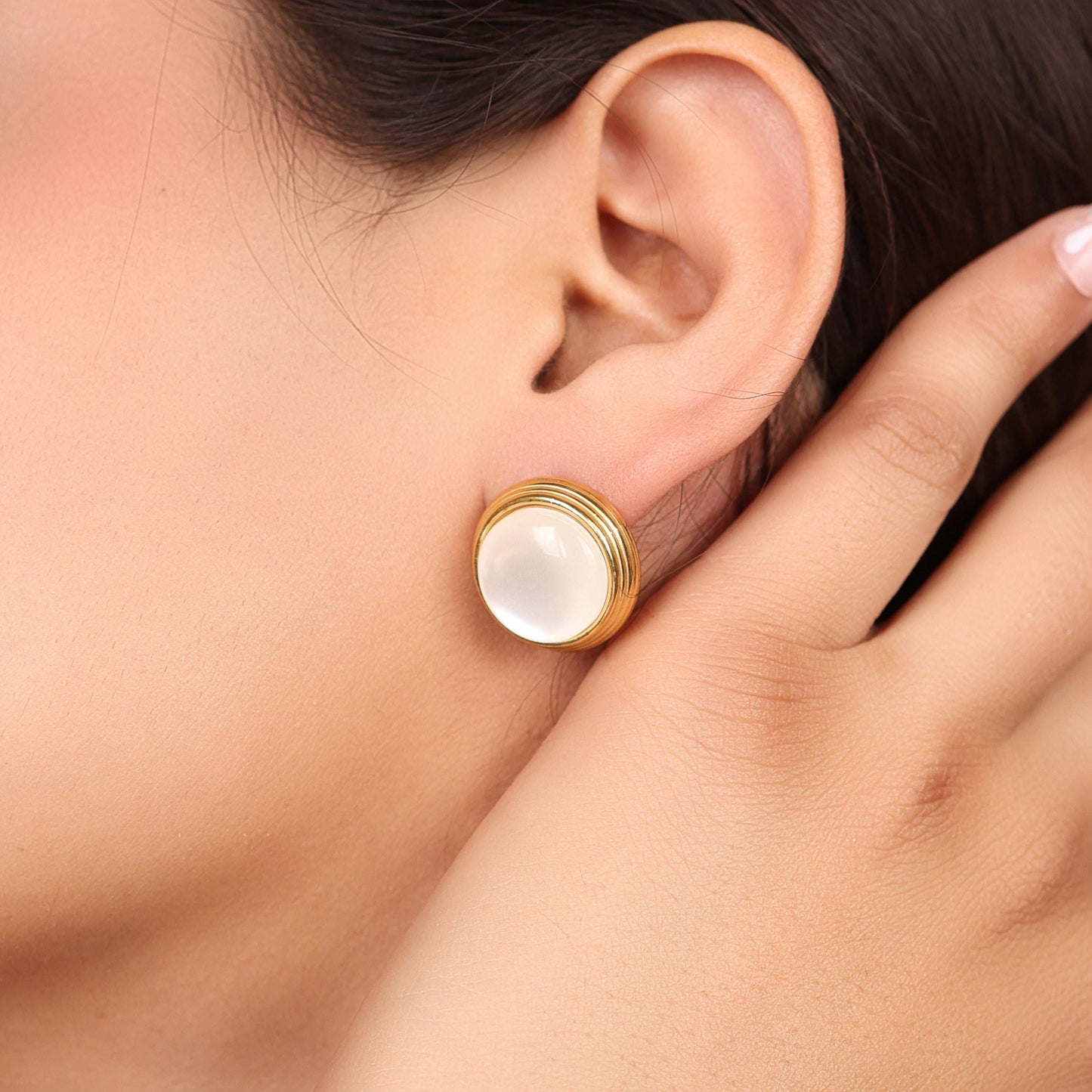 Bradiya Moonstone Halo Stud Earrings - Anti-Tarnish Luxury - Bradiya