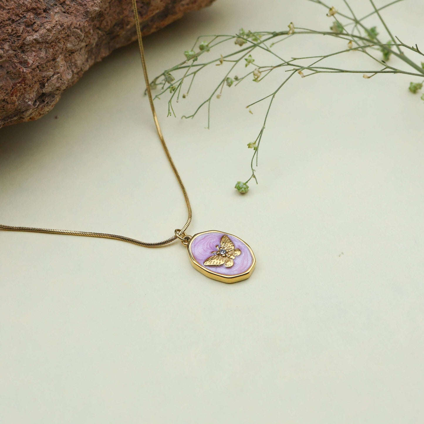 Bradiya Pink Butterfly Pendant Necklace - Anti-Tarnish - Bradiya