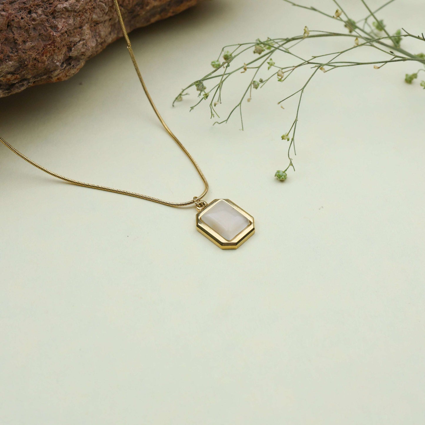 Gold Rectangular Pendant Necklace - Bradiya