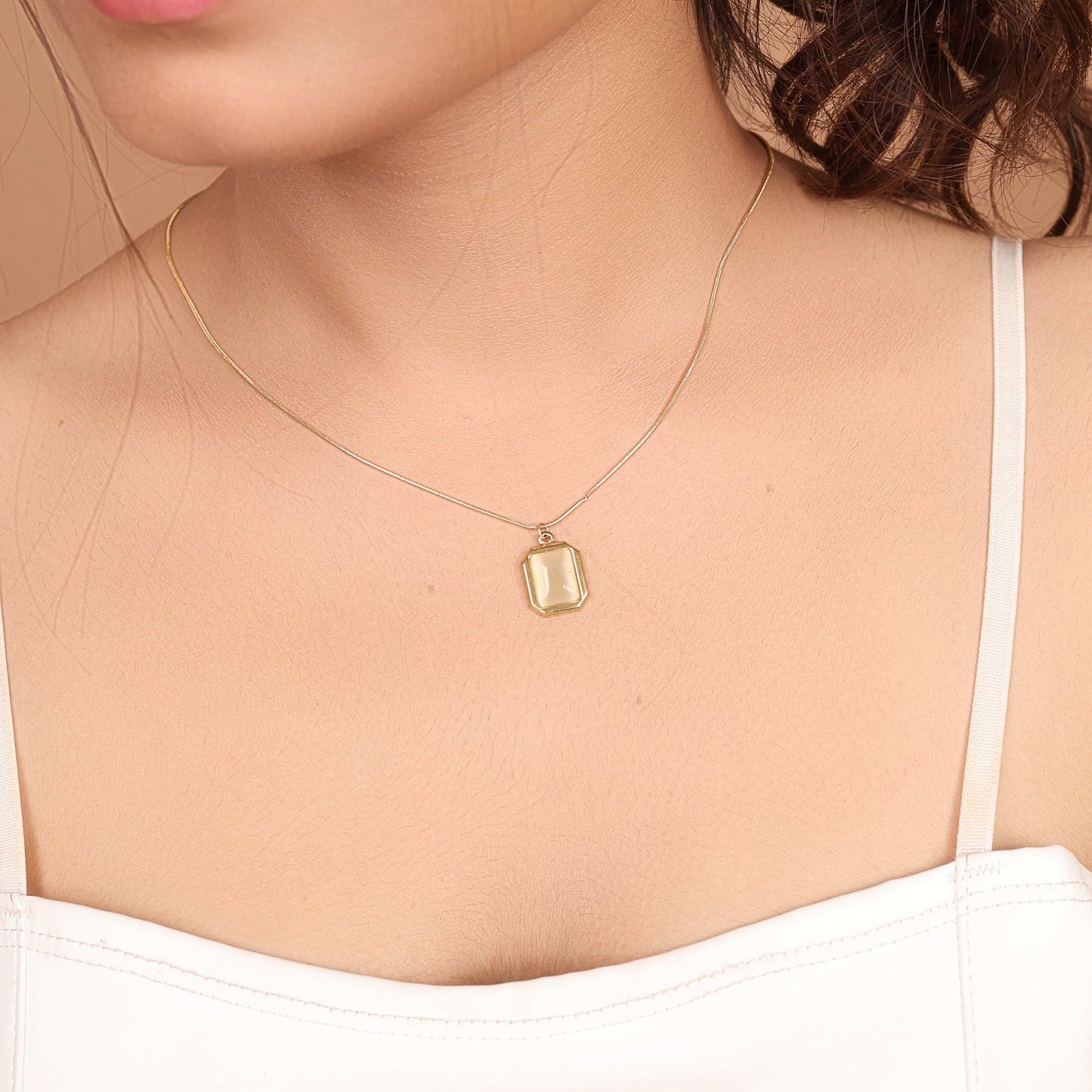 Gold Rectangular Pendant Necklace - Bradiya