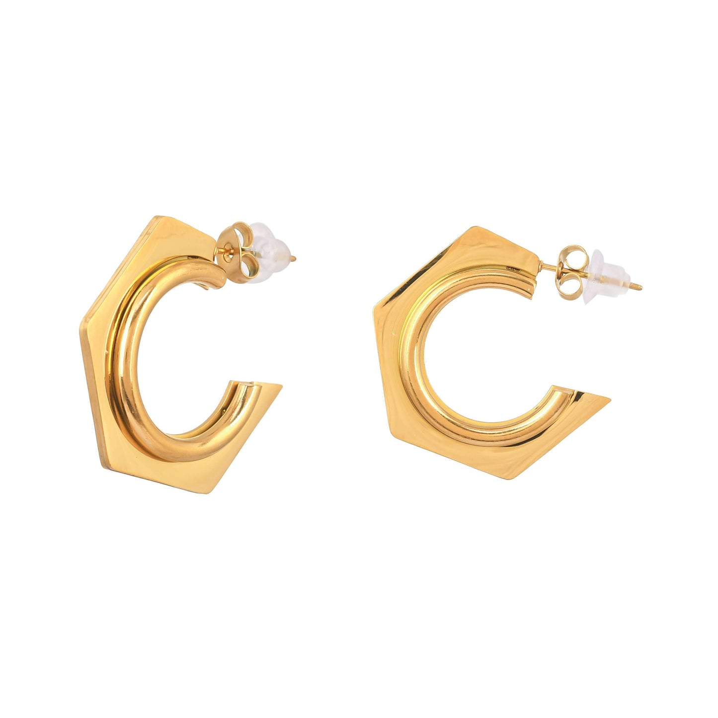 Hexagonal Open Hoop Earrings - Bradiya