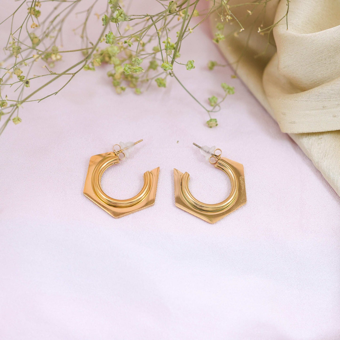 Hexagonal Open Hoop Earrings - Bradiya