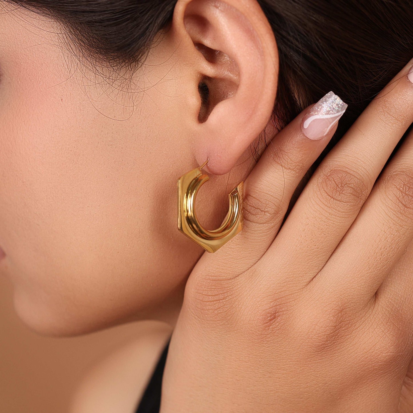 Hexagonal Open Hoop Earrings - Bradiya