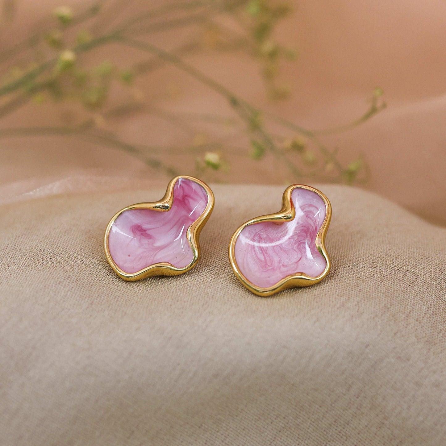 Pink Marble Enamel Earrings - Bradiya