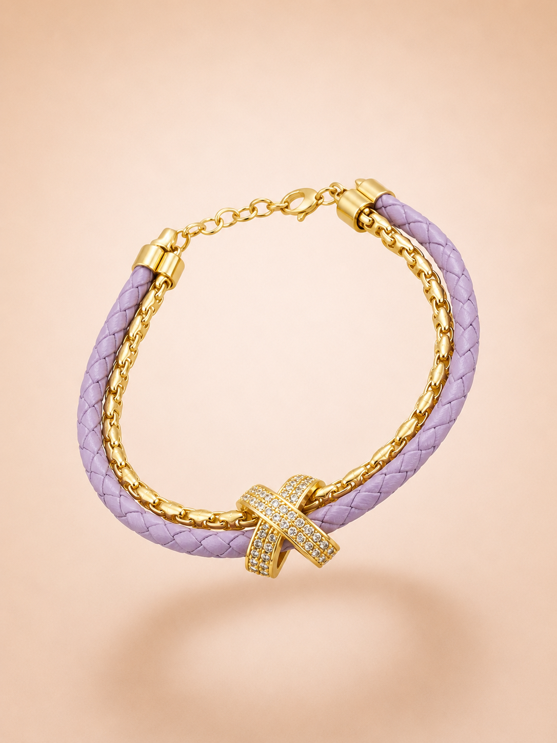 Gen X Bracelet - Braided Leather & Gold Crystal Charm
