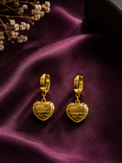 Engraved Heart Charm Huggie Earrings