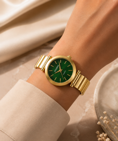 Classic Malachite & Gold Ribbed-Link Watch