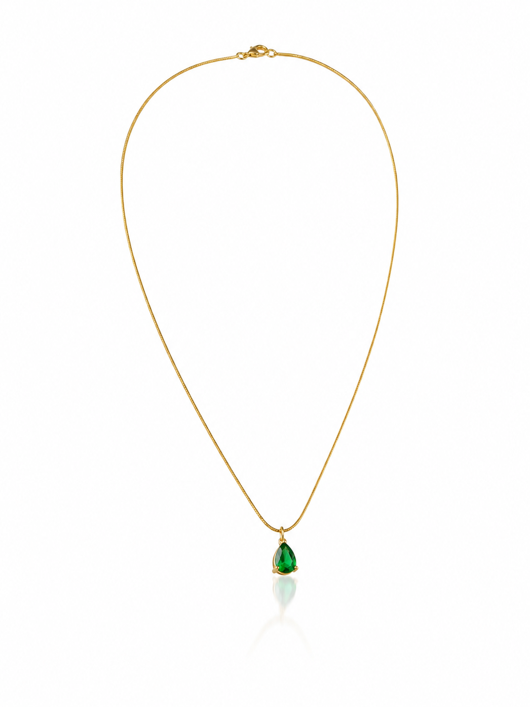 Emerald Green Teardrop Stone 18K Gold Plated Necklace