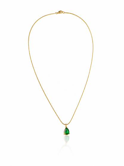 Emerald Green Teardrop Stone 18K Gold Plated Necklace