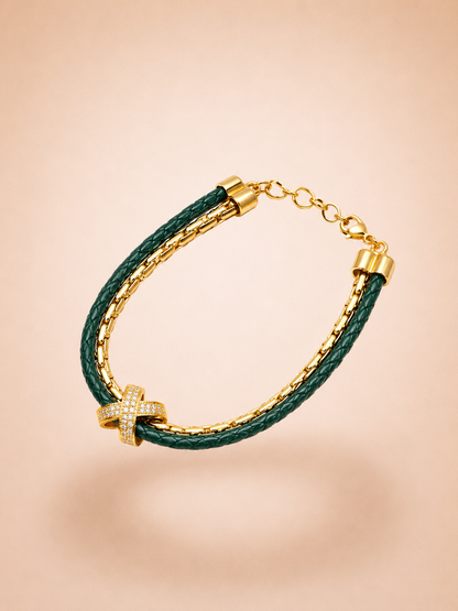 Gen X Bracelet - Braided Leather & Gold Crystal Charm