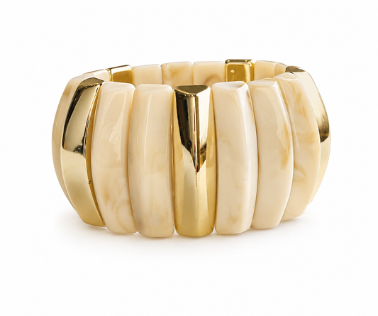 Ivory Resin & Gold Segmented Stretch Bracelet