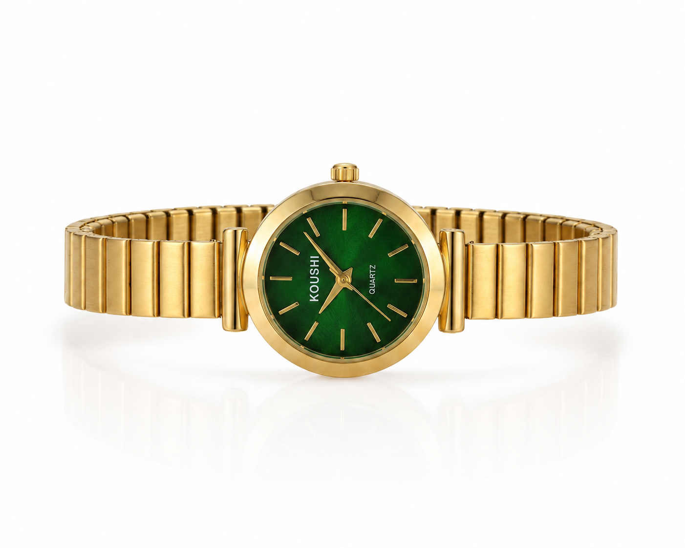 Classic Malachite & Gold Ribbed-Link Watch