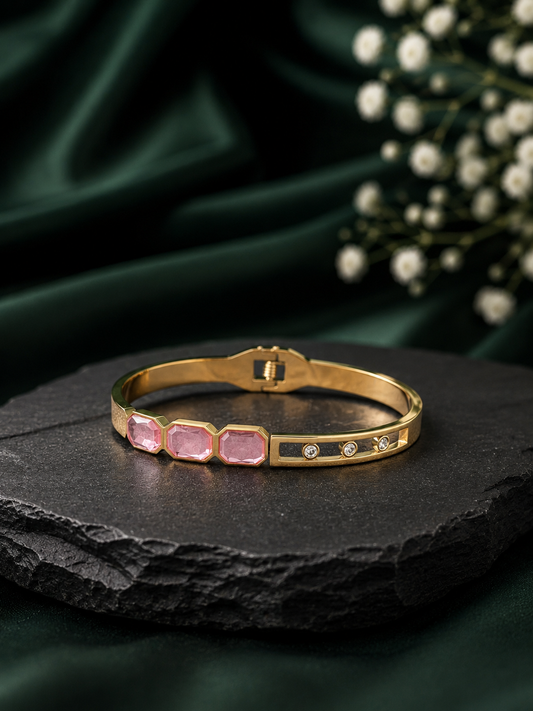 Pastel Pink Gemstone Gold Bangle