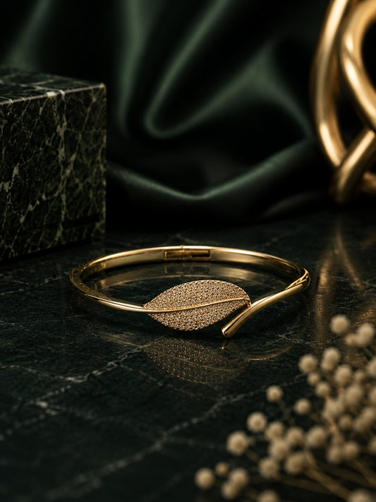Pavé Leaf Bypass Hinged Bangle