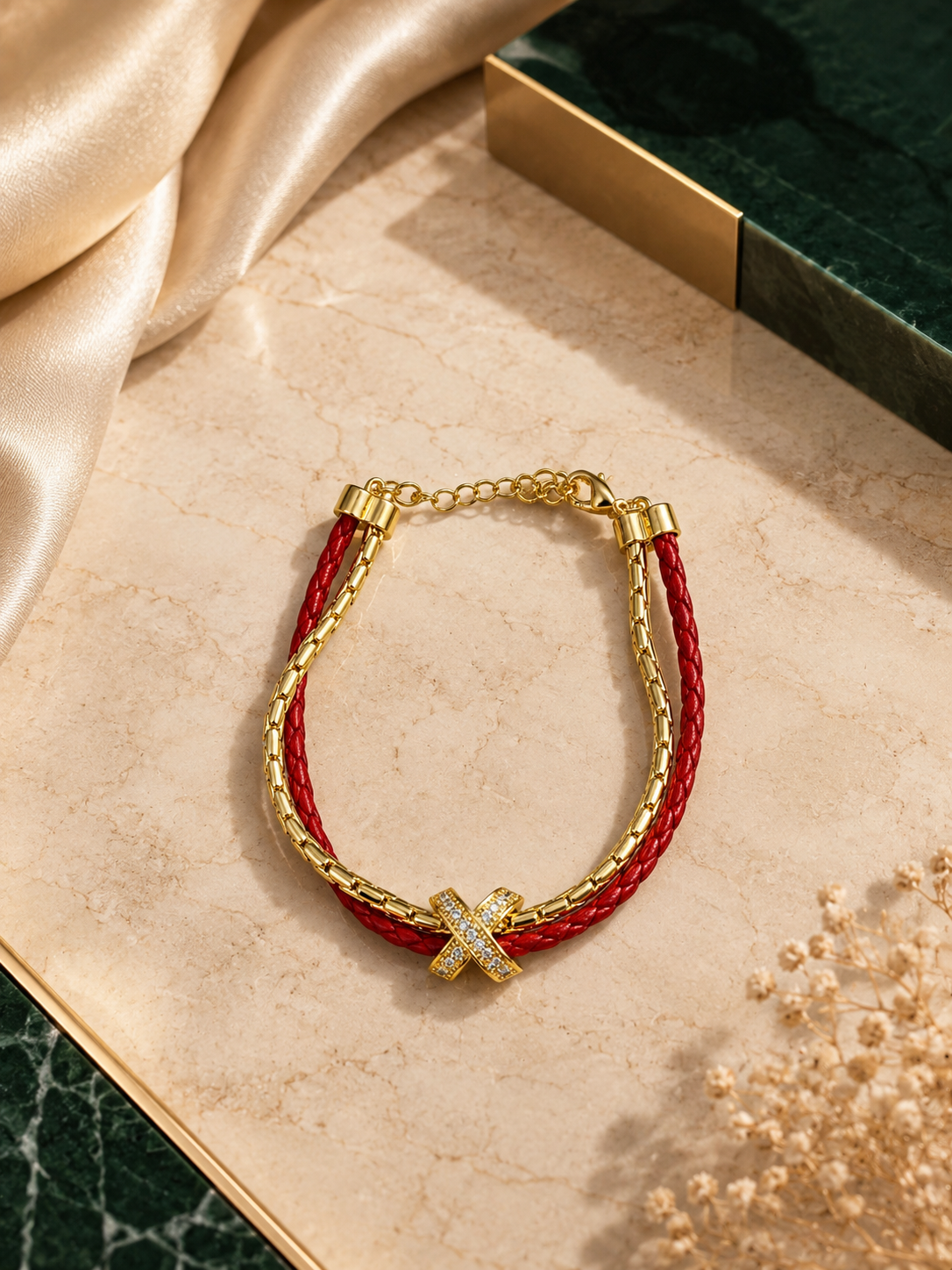 Gen X Bracelet - Braided Leather & Gold Crystal Charm