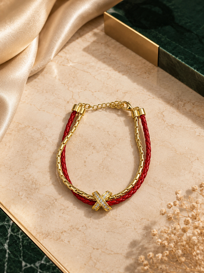 Gen X Bracelet - Braided Leather & Gold Crystal Charm