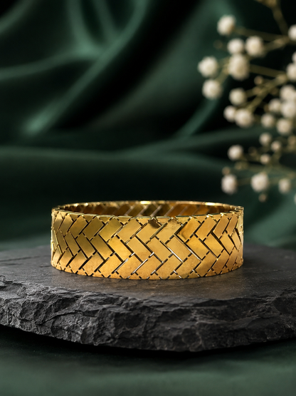 Herringbone Brick-Link Gold Bangle