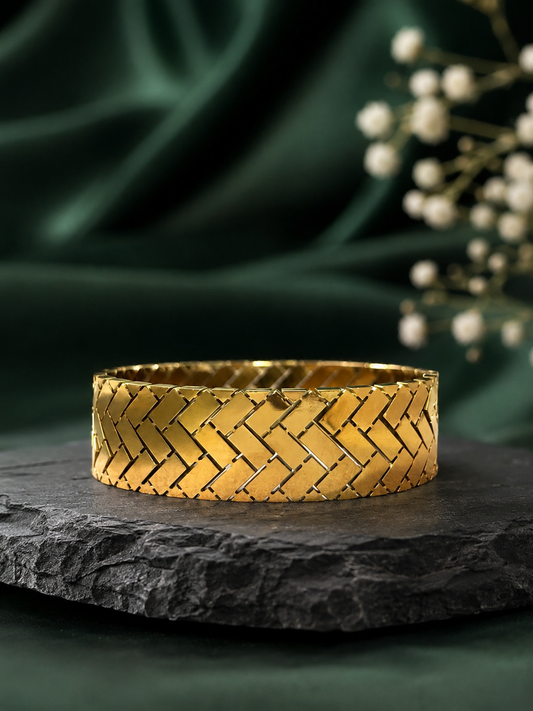 Herringbone Brick-Link Gold Bangle