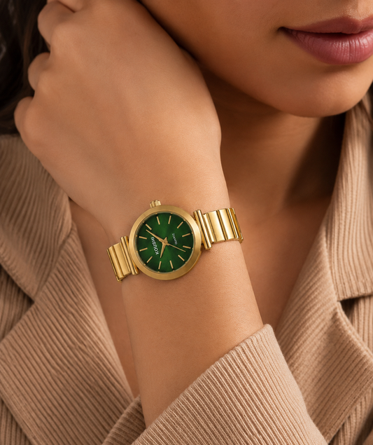 Classic Malachite & Gold Ribbed-Link Watch